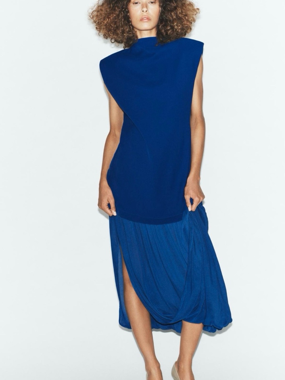 Zara Cobalt Blue Combination Sleeveless Midi Dress Size Small